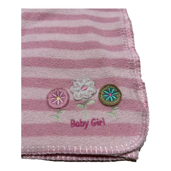Circo Pink “Baby Girl” Flower Striped Fleece Blanket Target - Picture 2 of 6
